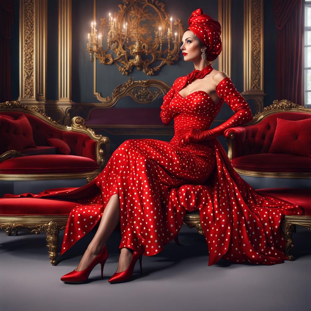 Elegant Lady in Red Satin