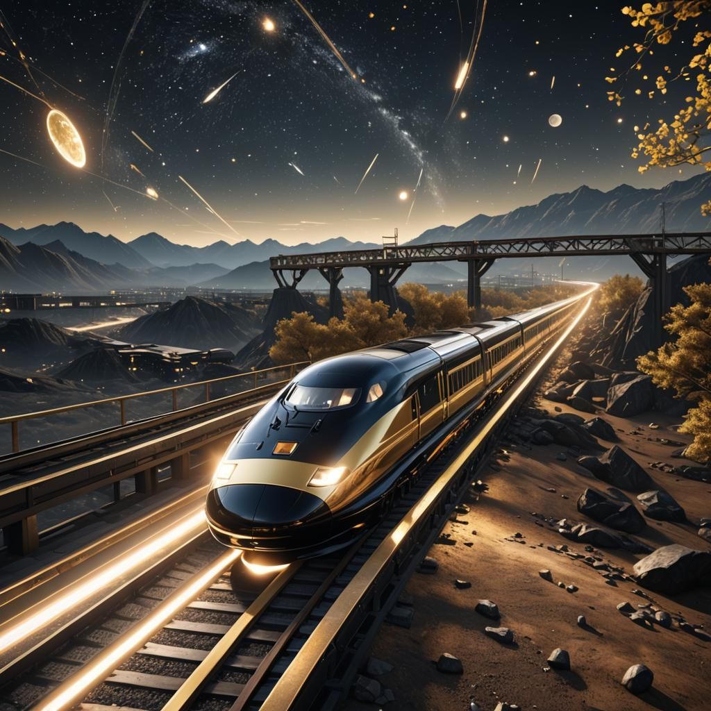 Epic Space Bullet Train in Shimmering Black and Gold