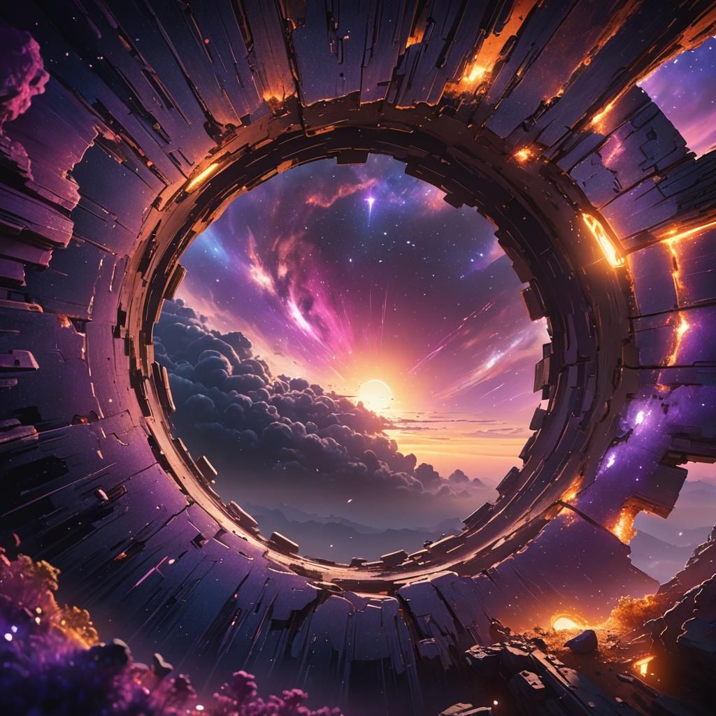 Mystical World Seen Through Glowing Sky Portal