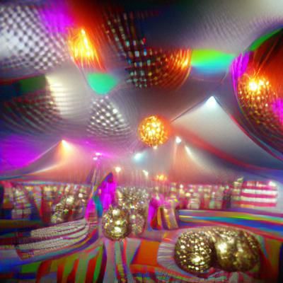 Glowing Disco Ball Illuminates a Futuristic Cityscape in Neo...