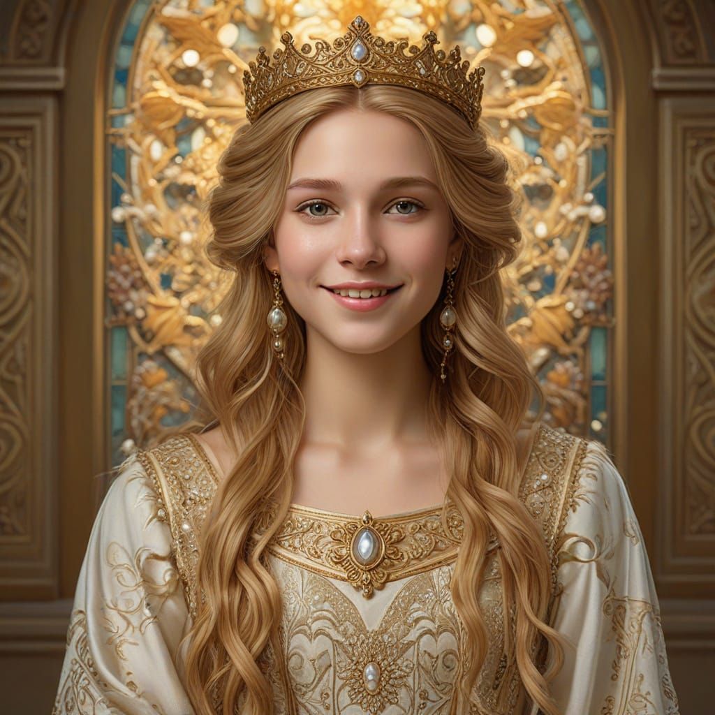 Medieval Princess Digital Painting with Ornate Gown