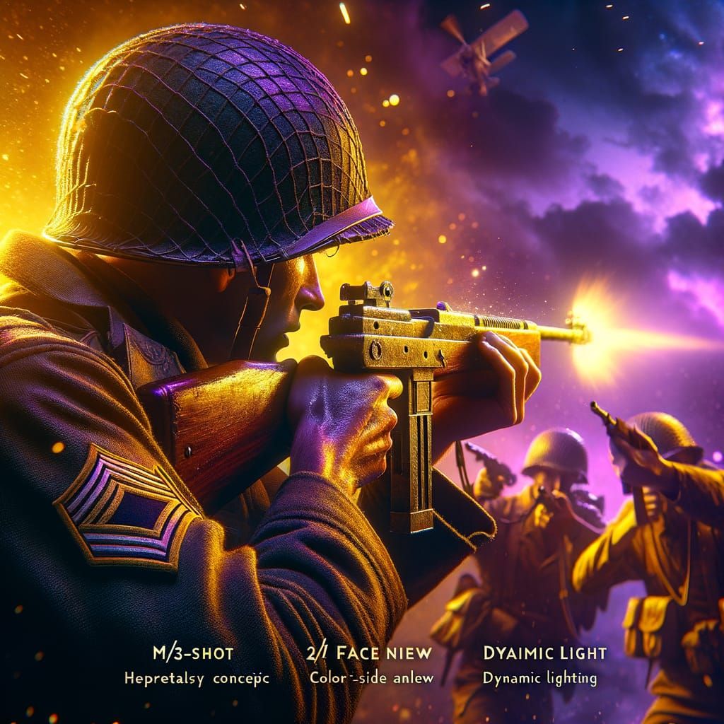 WWII Soldier in Deep Purple and Yellow Hues