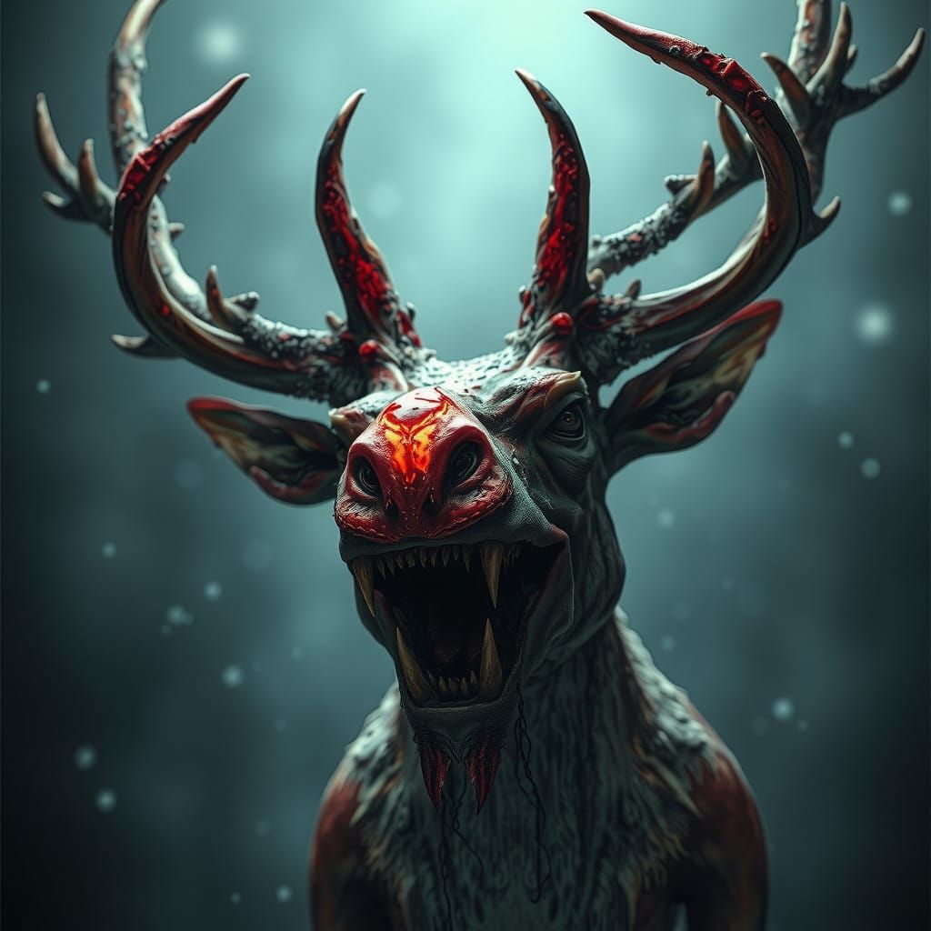Grotesque Reindeer Transformed by Dark Bioluminescence
