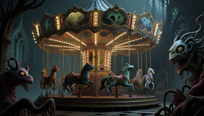 Gothic Carousel With Mythical Creatures
