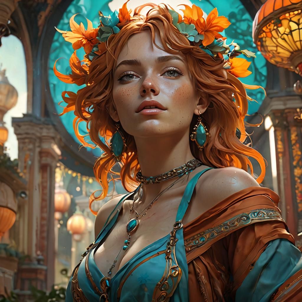 Ethereal Goddess in Vibrant Triadic Splendor