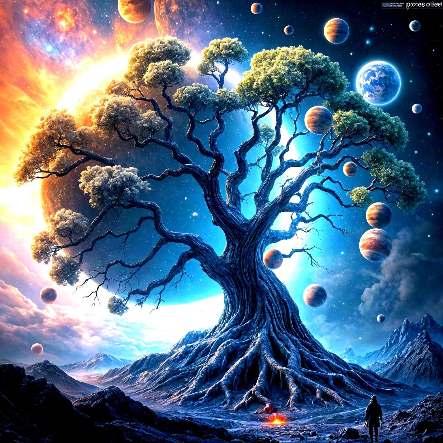 Cosmic Tree of Wonders in Vibrant, Ethereal Style