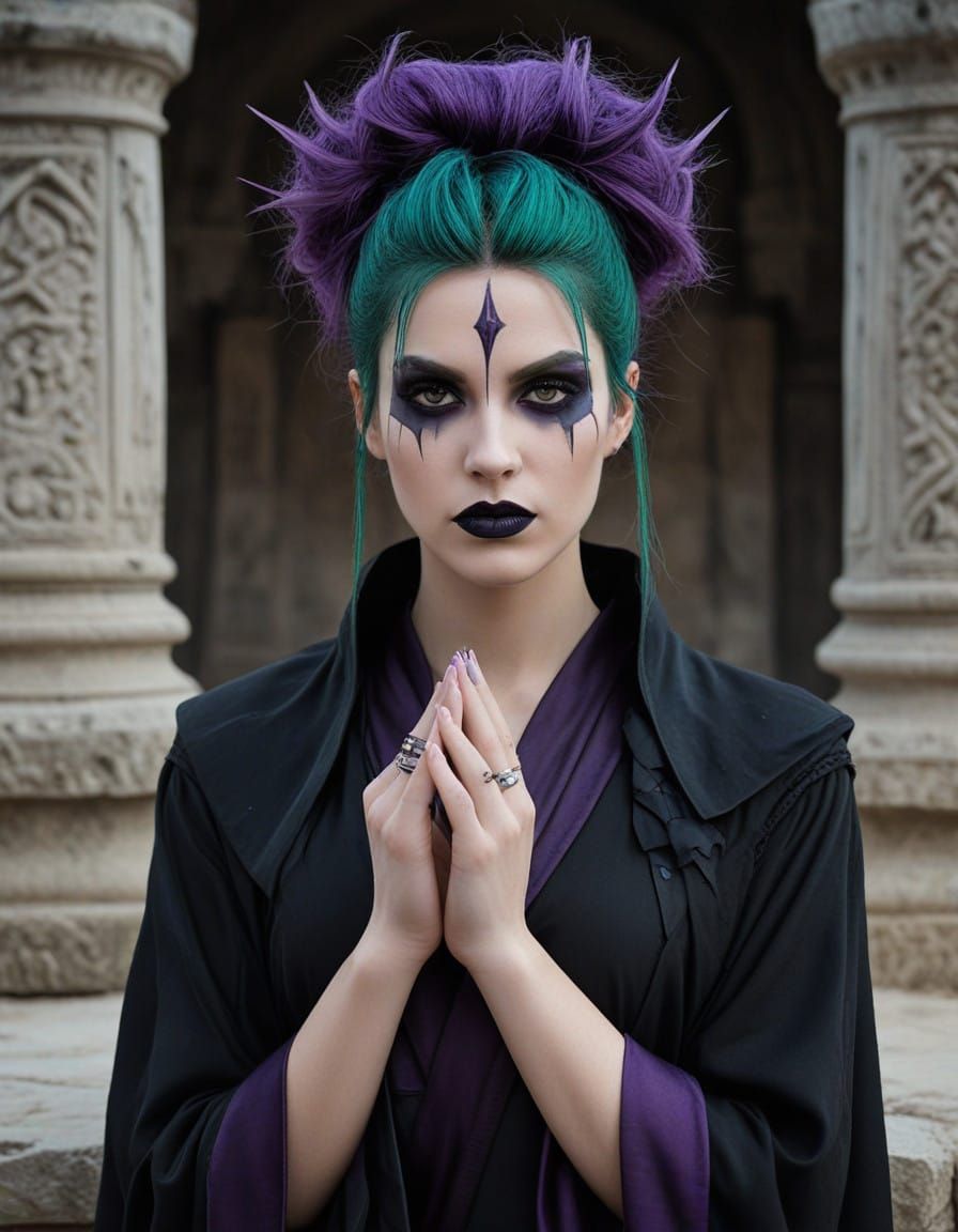 Goth Sorceress in Mysterious Temple