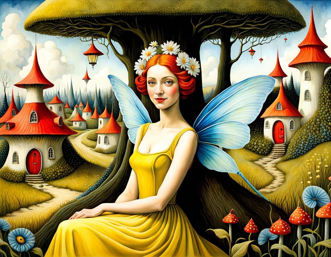 Fairy Village in Vibrant Watercolor Whimsy