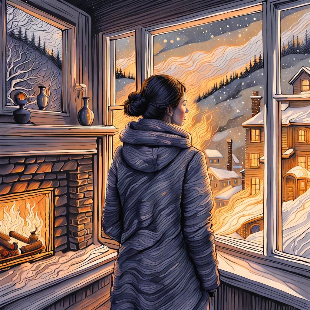 Warm Winter Evening in Expressive Ballpoint Pen Art