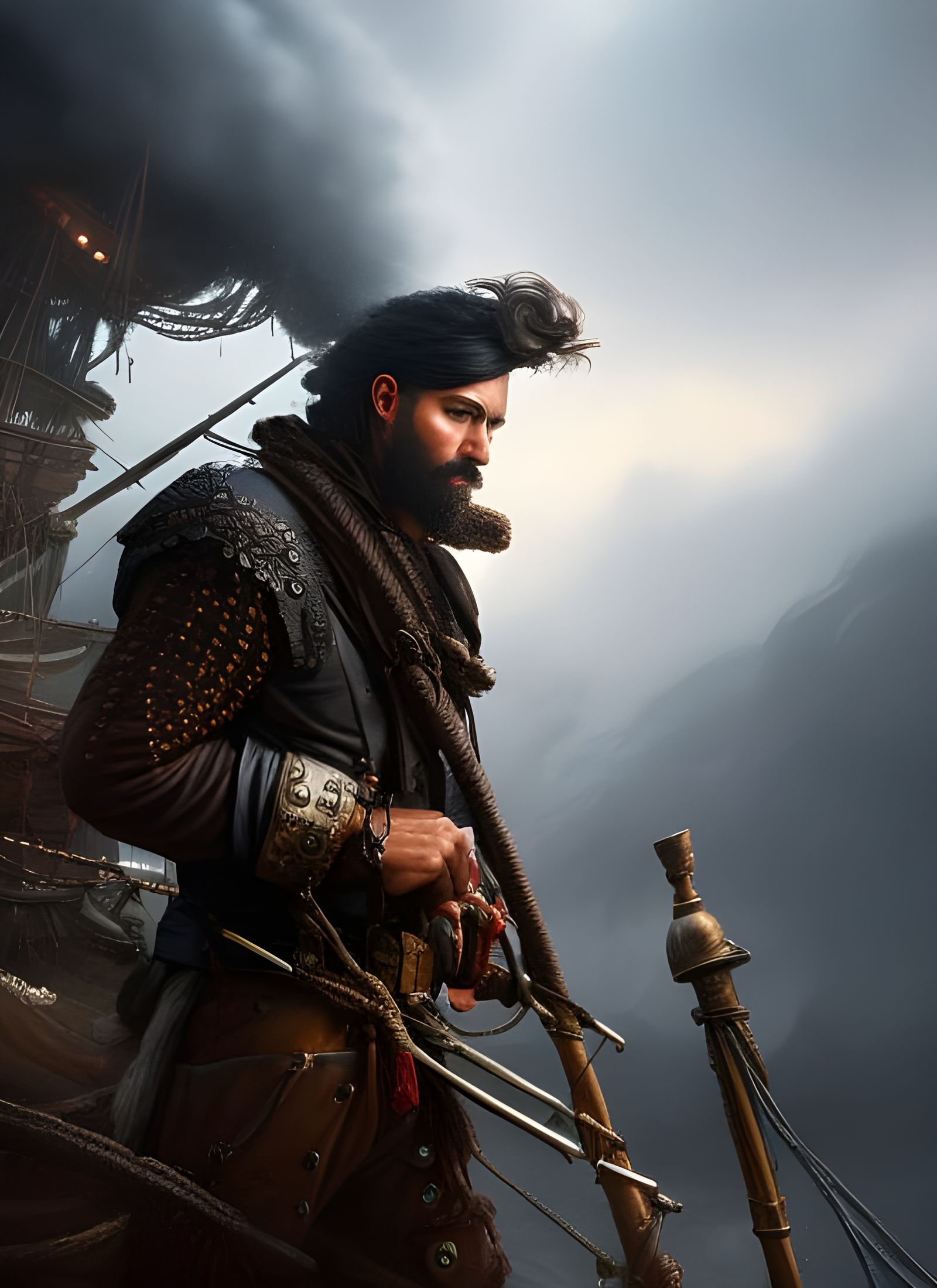 Stormy Seas: Detailed Pirate Deckhand Digital Painting