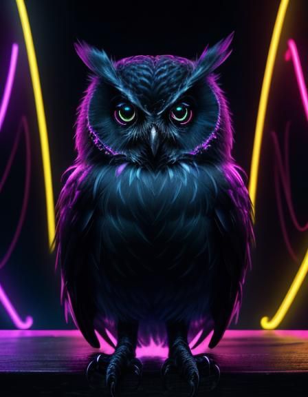 Vibrant Neon Owl Emerges from Dark Liquid Depths in High-Def...