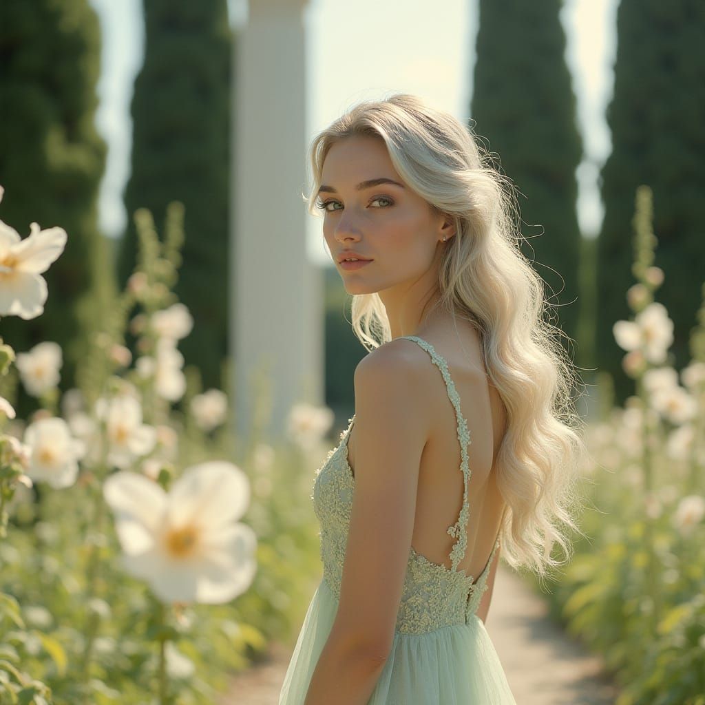 Ethereal Garden Party Beauty in Silvery Blonde Hair