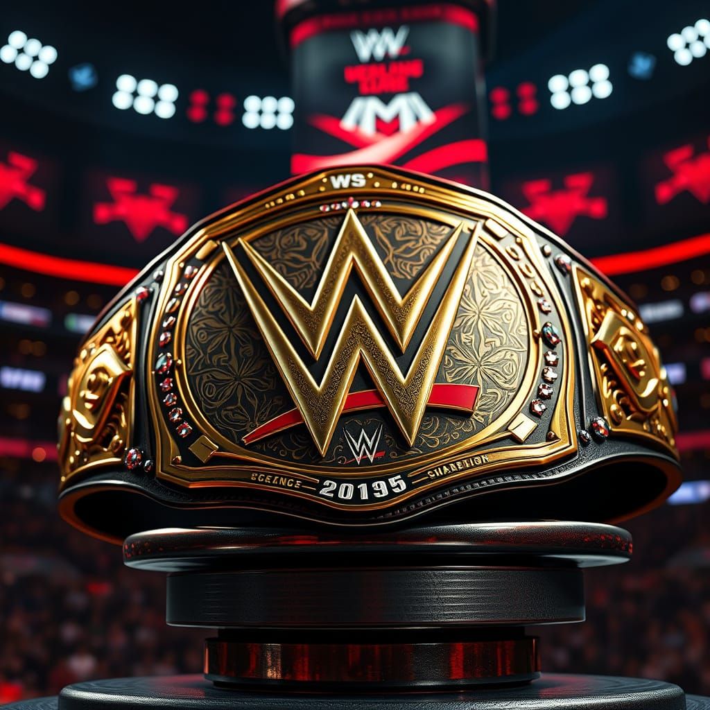 Glowing WWE Championship Belt on Madison Square Garden Turnb...