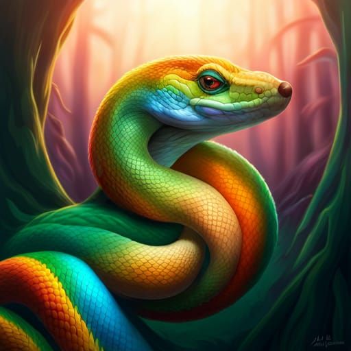 Vibrant Hyperrealistic Snake Portrait in Chibi Style