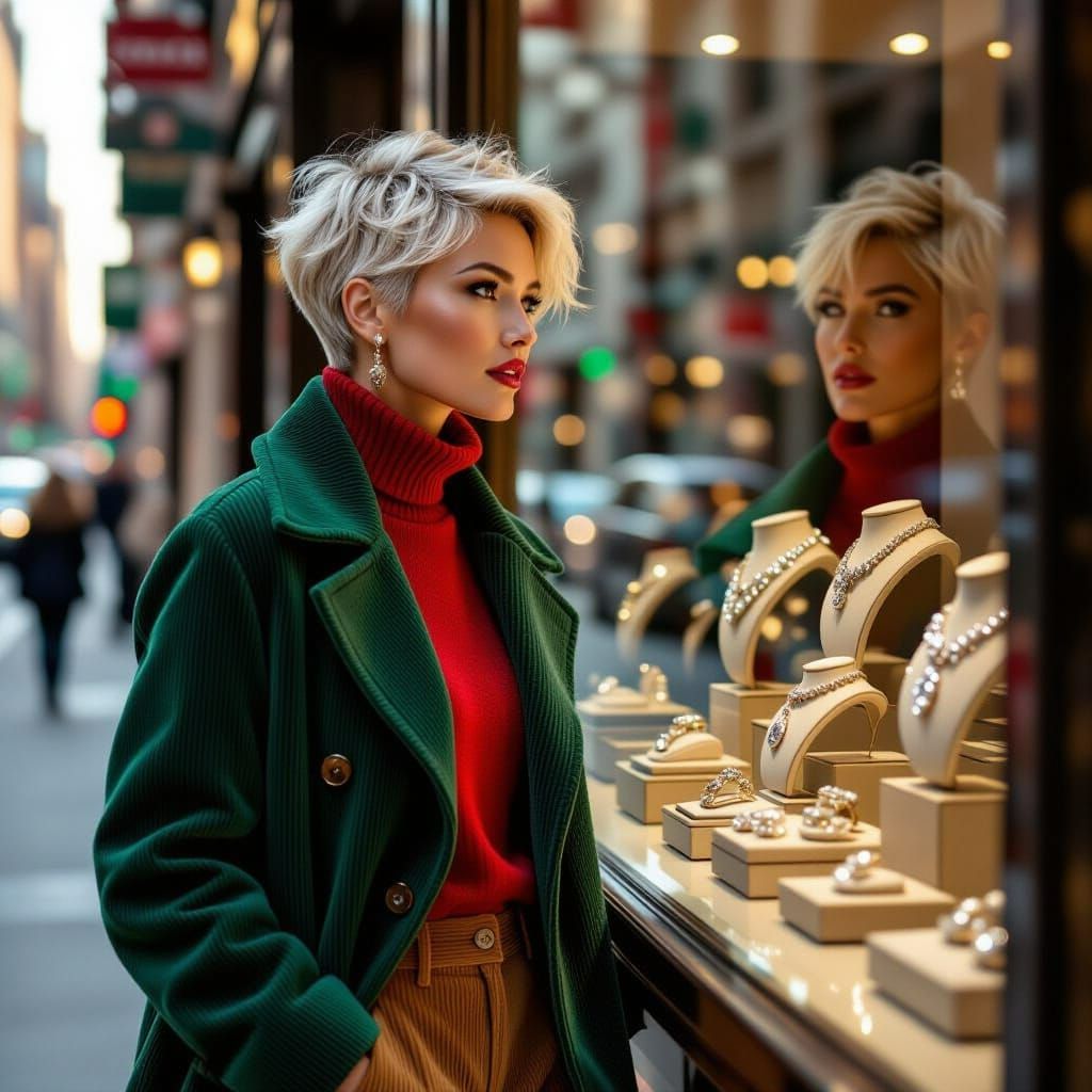 Woman Window Shopping for Jewelry in NYC