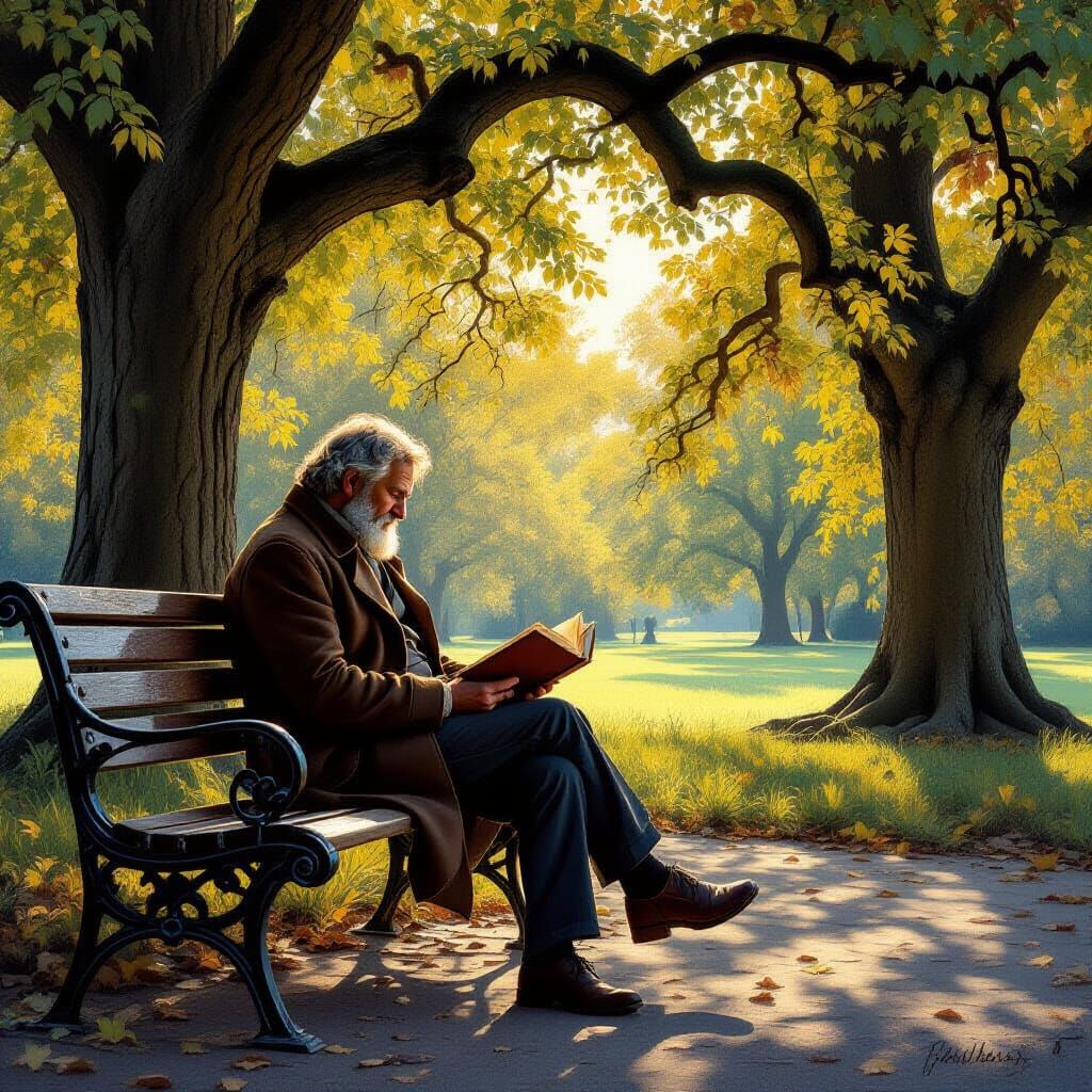 Man Contemplating on Park Bench with Book