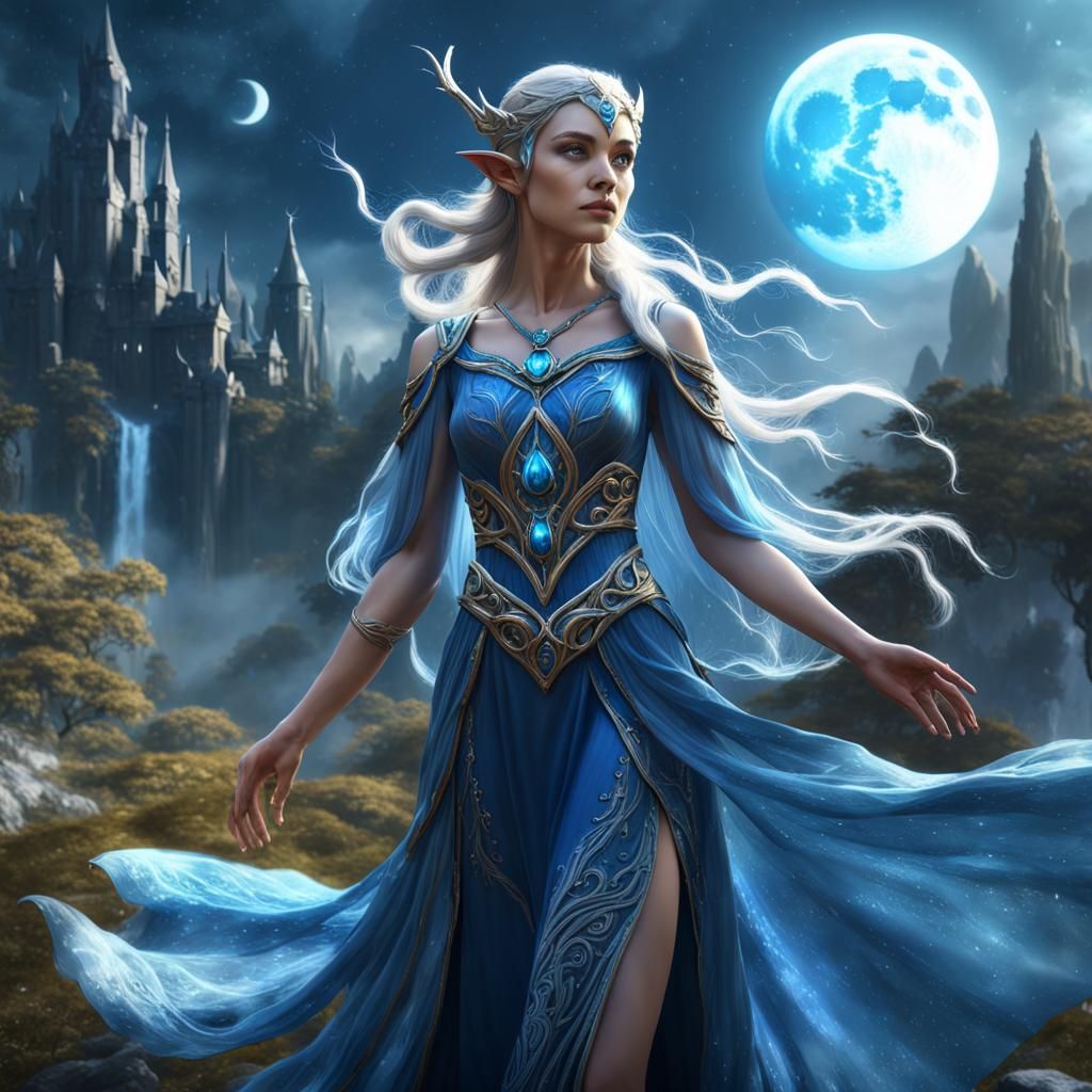 Ethereal Elven Moon Goddess in Dreamy Fantasy Art