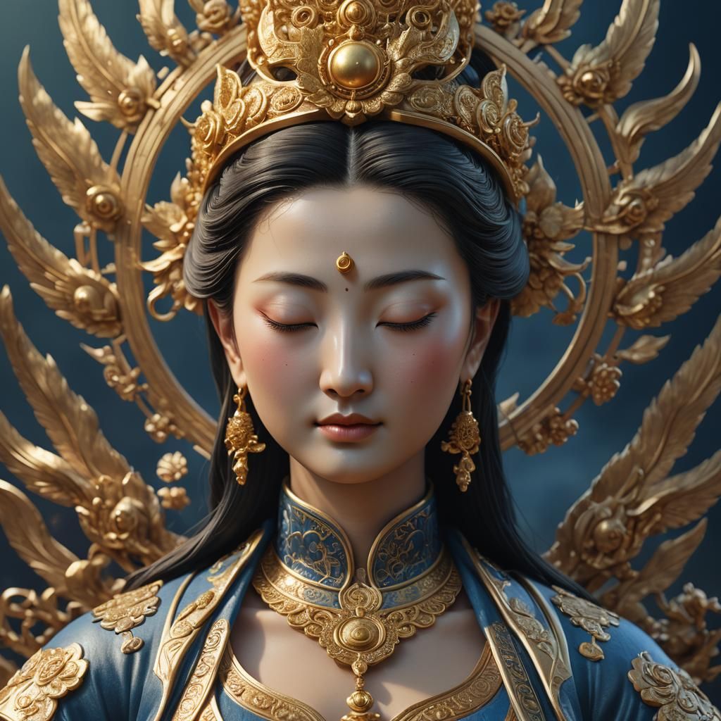 Serene Guan Yin in Soft Focus, Radiating Spiritual Calm