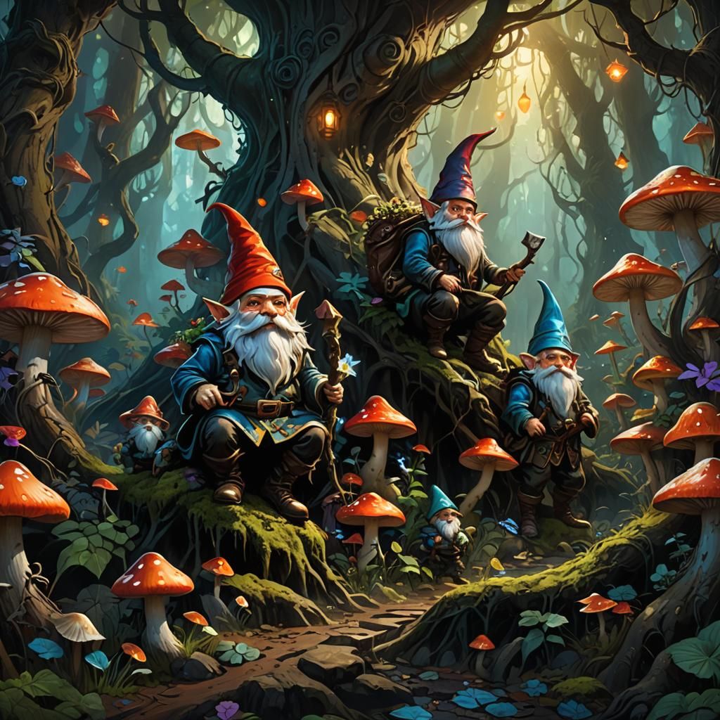 Gnomes in a Dark Fantasy Enchanted Forest
