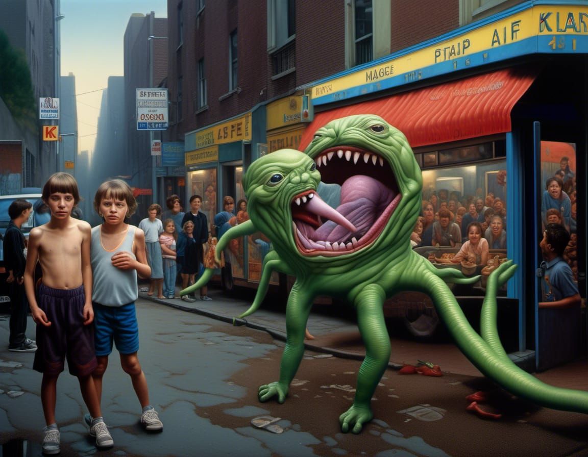 Smiling Aliens and Pets in Hyperrealistic Matte Painting