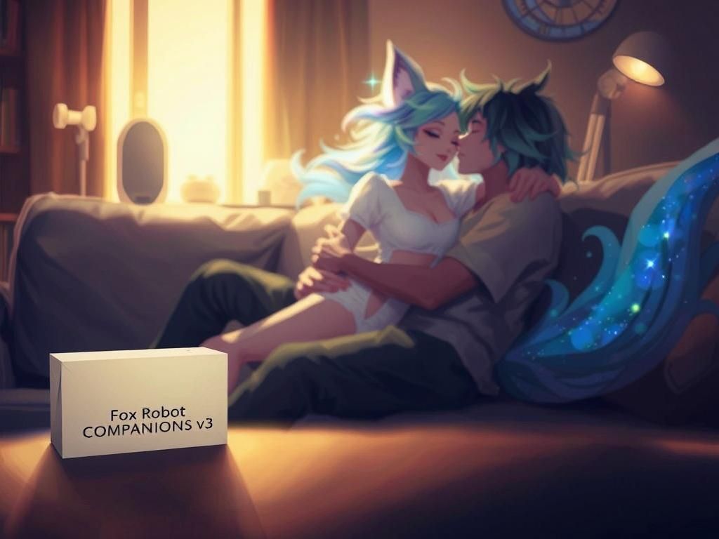 Whimsical Robot Companion Scene in Pastel Fantasy