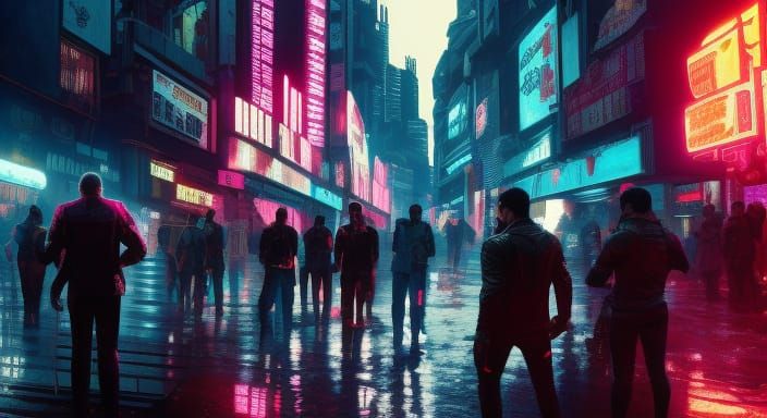 Neon Drenched Cityscape in Cyberpunk Style