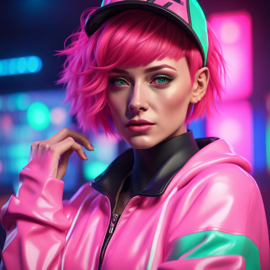 Hyperrealistic Casino Queen in Neon 80s Style
