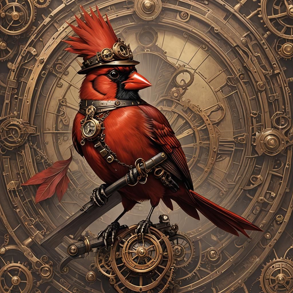 Steampunk Cardinal in Resplendent Plumage
