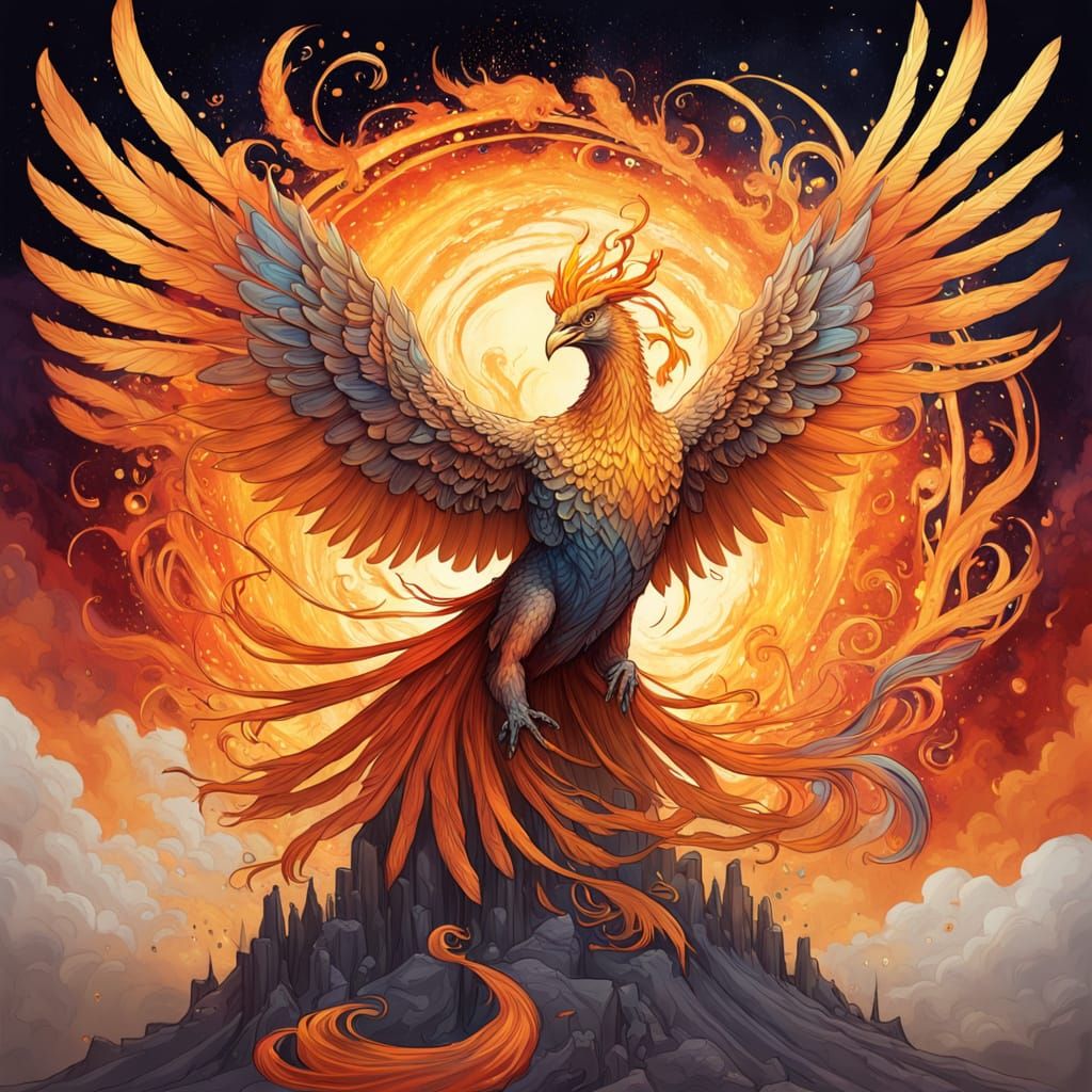 Majestic Phoenix Rises in Art Nouveau Style