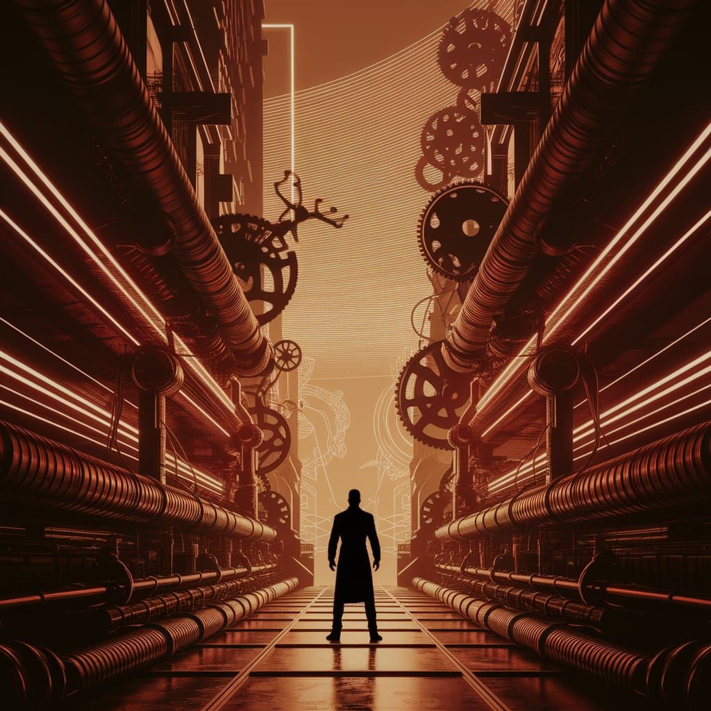 Steampunk Matrix Cityscape with Synthwave Neon