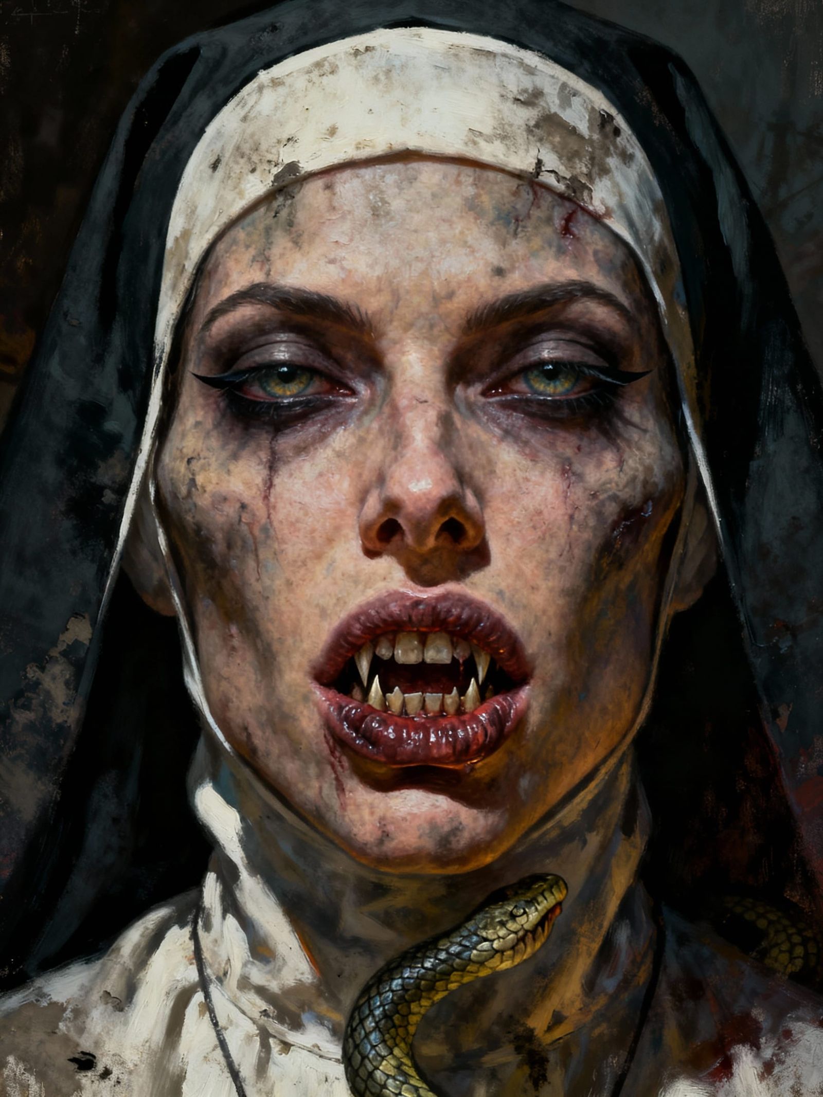 Nun Portrait with Snake Eyes and Fatal Beauty