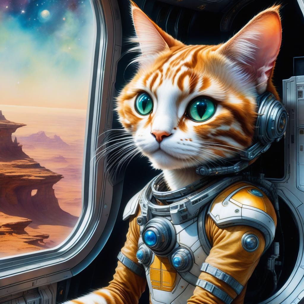 Adorable Space Cat in Weightless Bliss