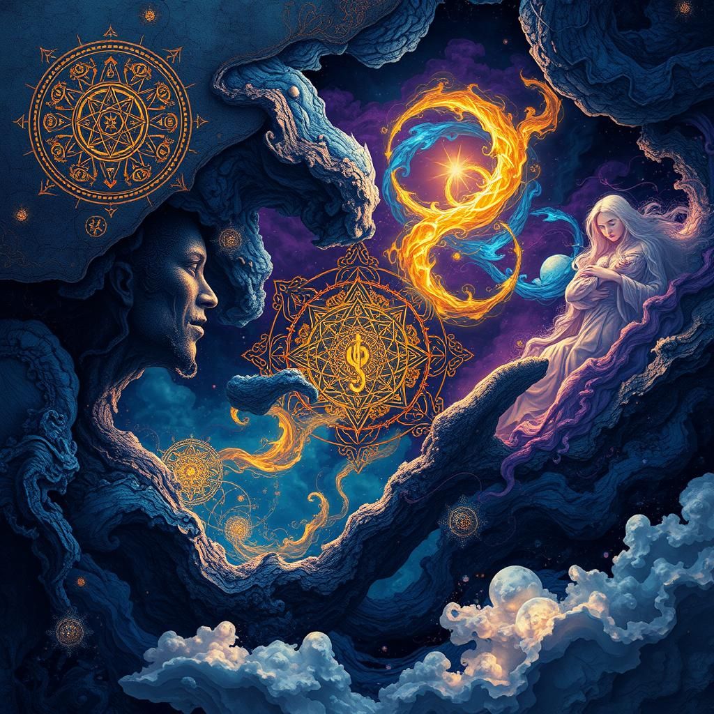 Dreamlike Record Sleeve Illustration in Vibrant, Intricate D...