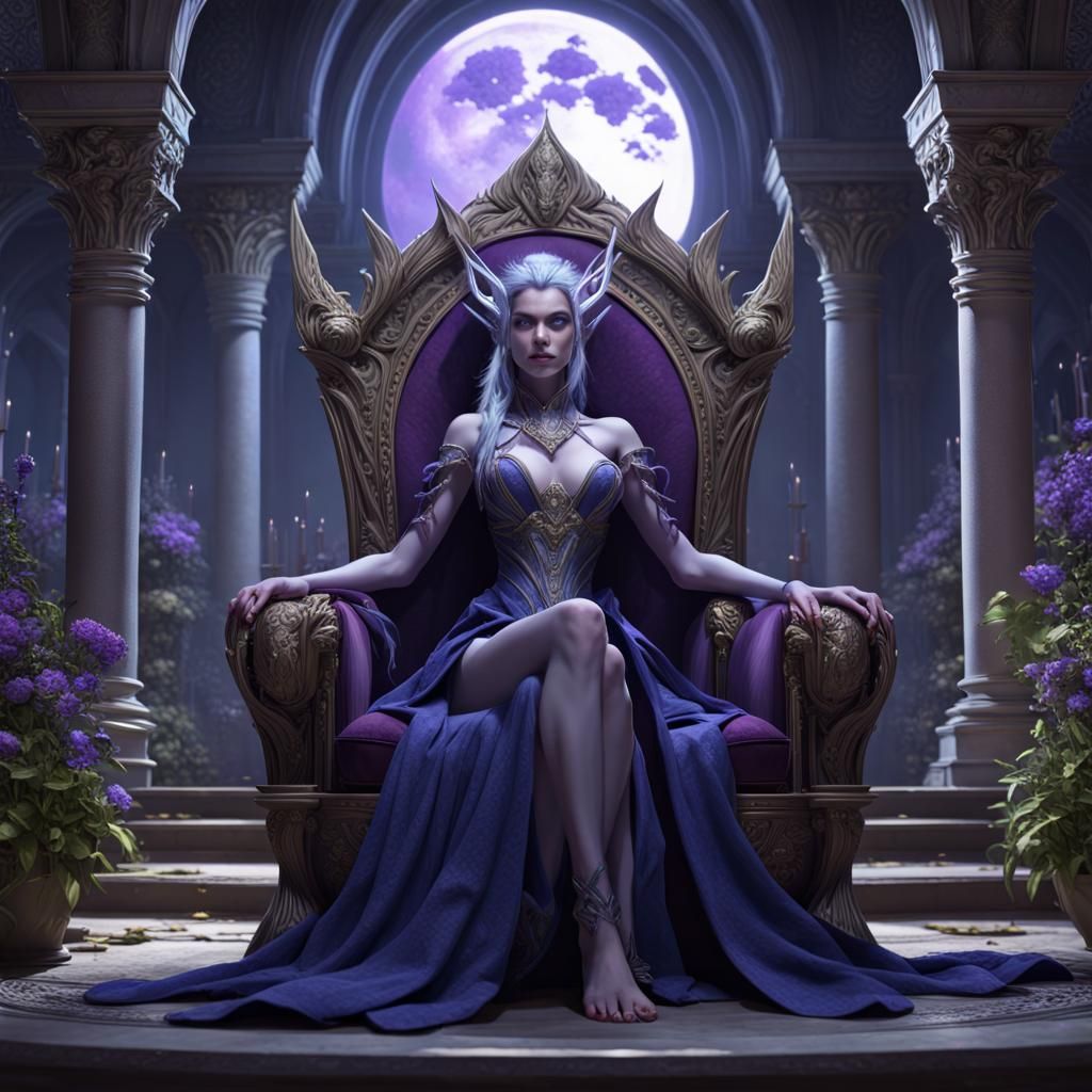 Ethereal Moon Elf Queen Reigns in Enchanted Palace Realm