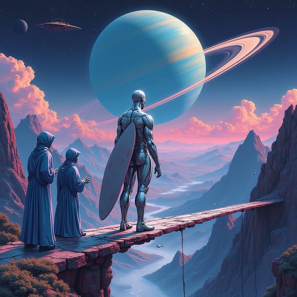 Silver Surfer and Wizards on Bifrost Bridge in Nordheim