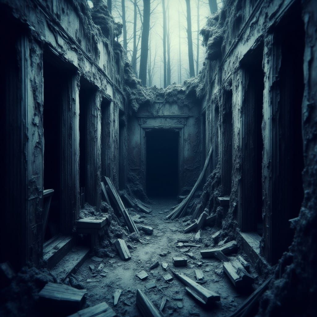 Surreal Ghost Town Ruins in Midwinter Fantasy Landscape
