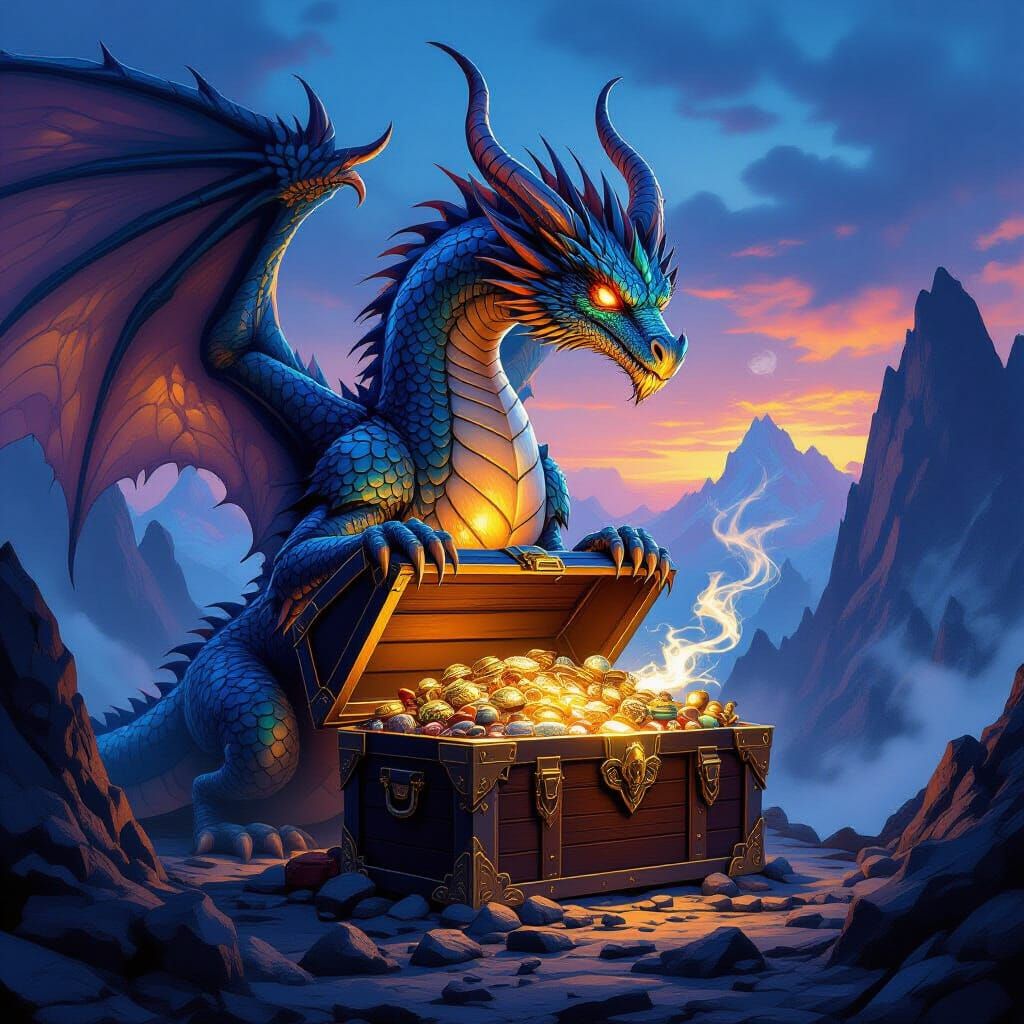 Dragon Guarding Treasure in Fantasy Art Style