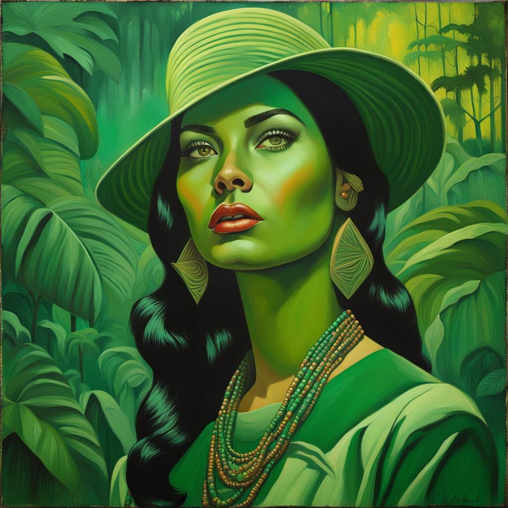 Hyperrealistic Jungle Goddess in Vibrant Green Hues