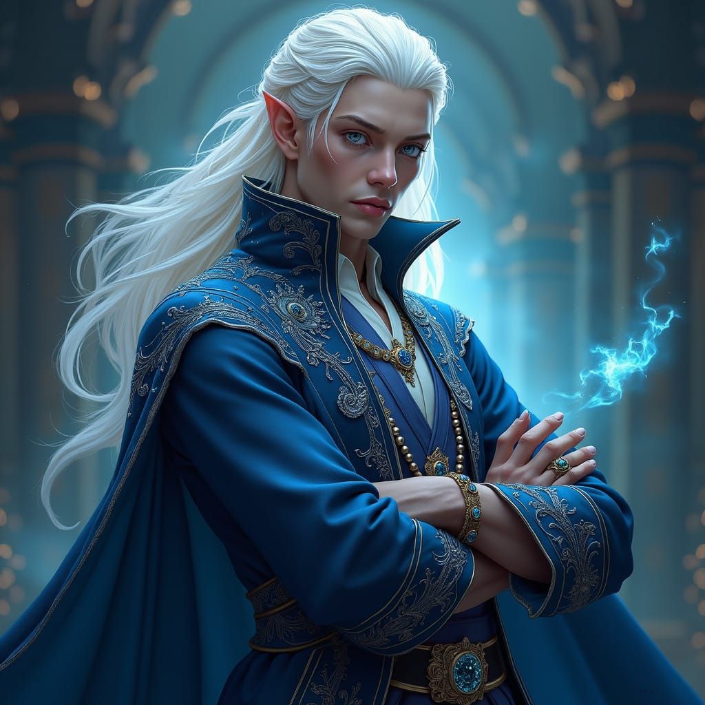 Majestic High Elf Sorcerer with Piercing Blue Eyes