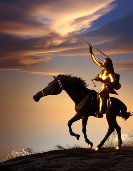 Golden Armored Centaur in Thessaloniki Mountainscape