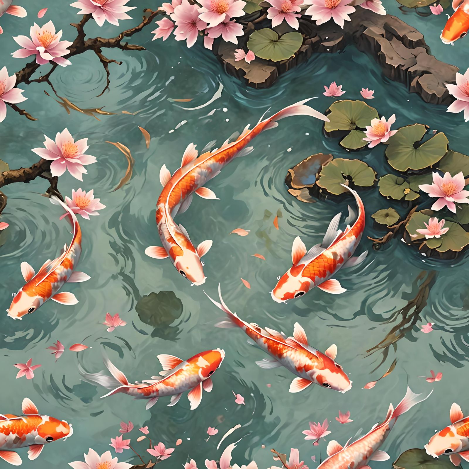 Neo-Cubist Temple of Koi Serenity