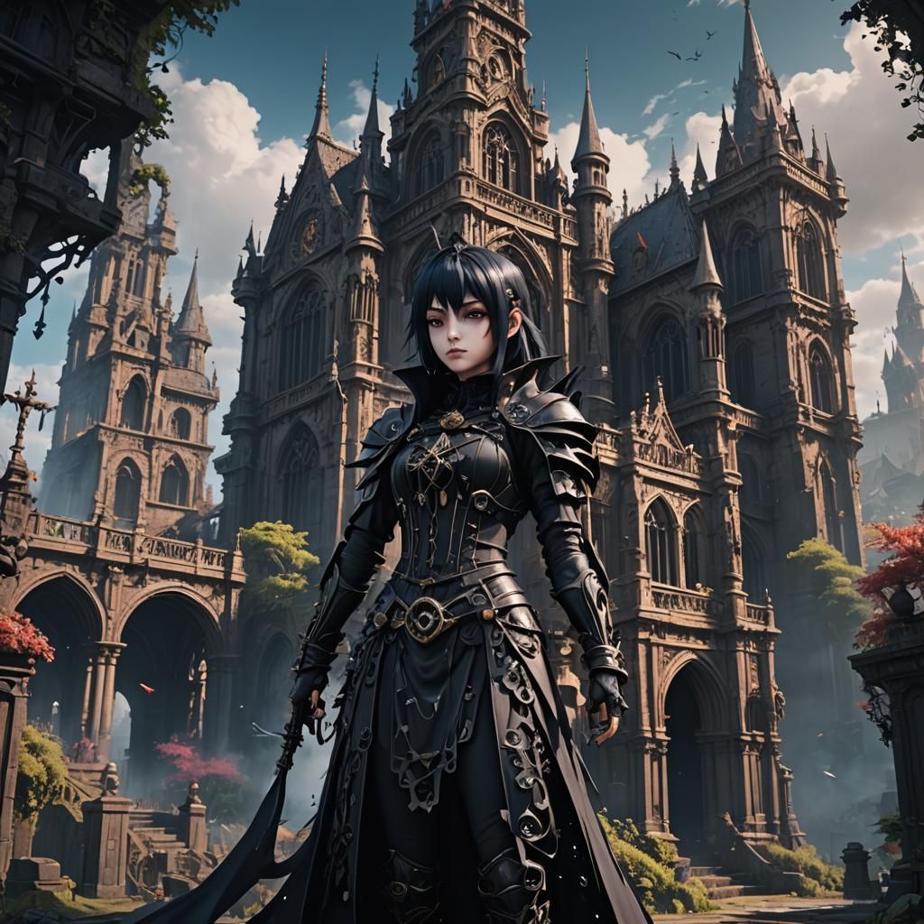 Surreal Anime Goth Scene in Vibrant Deep Color