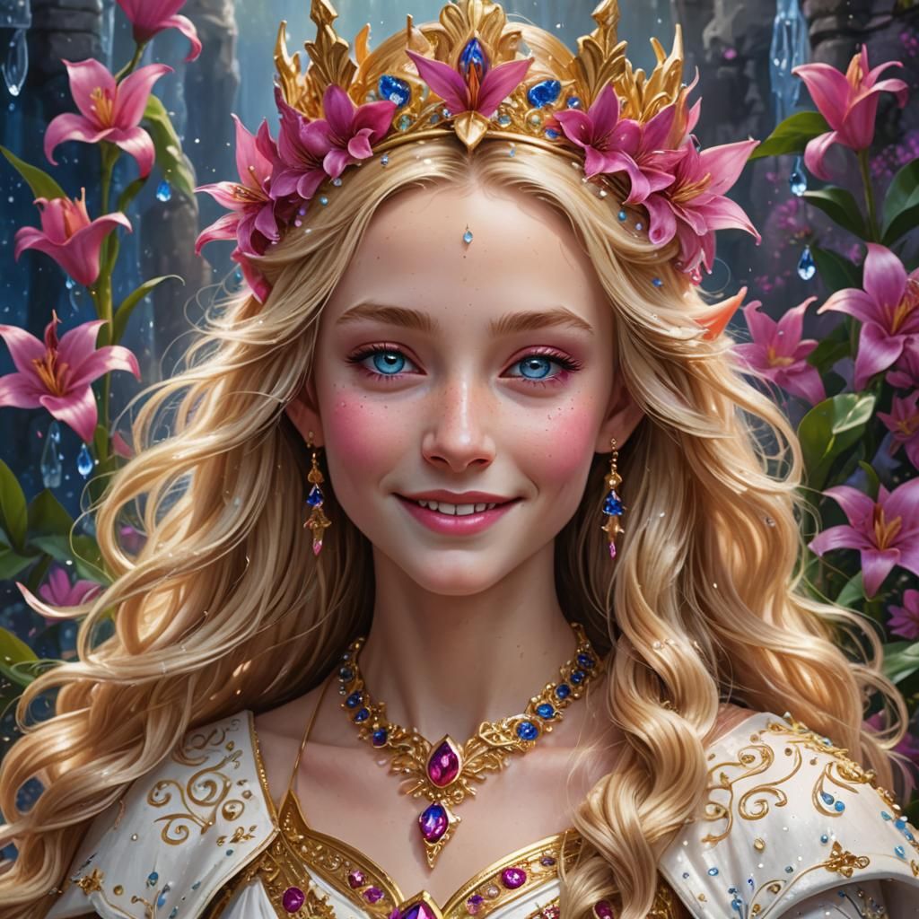 Golden Elven Princess in Vibrant Fantasy Gown