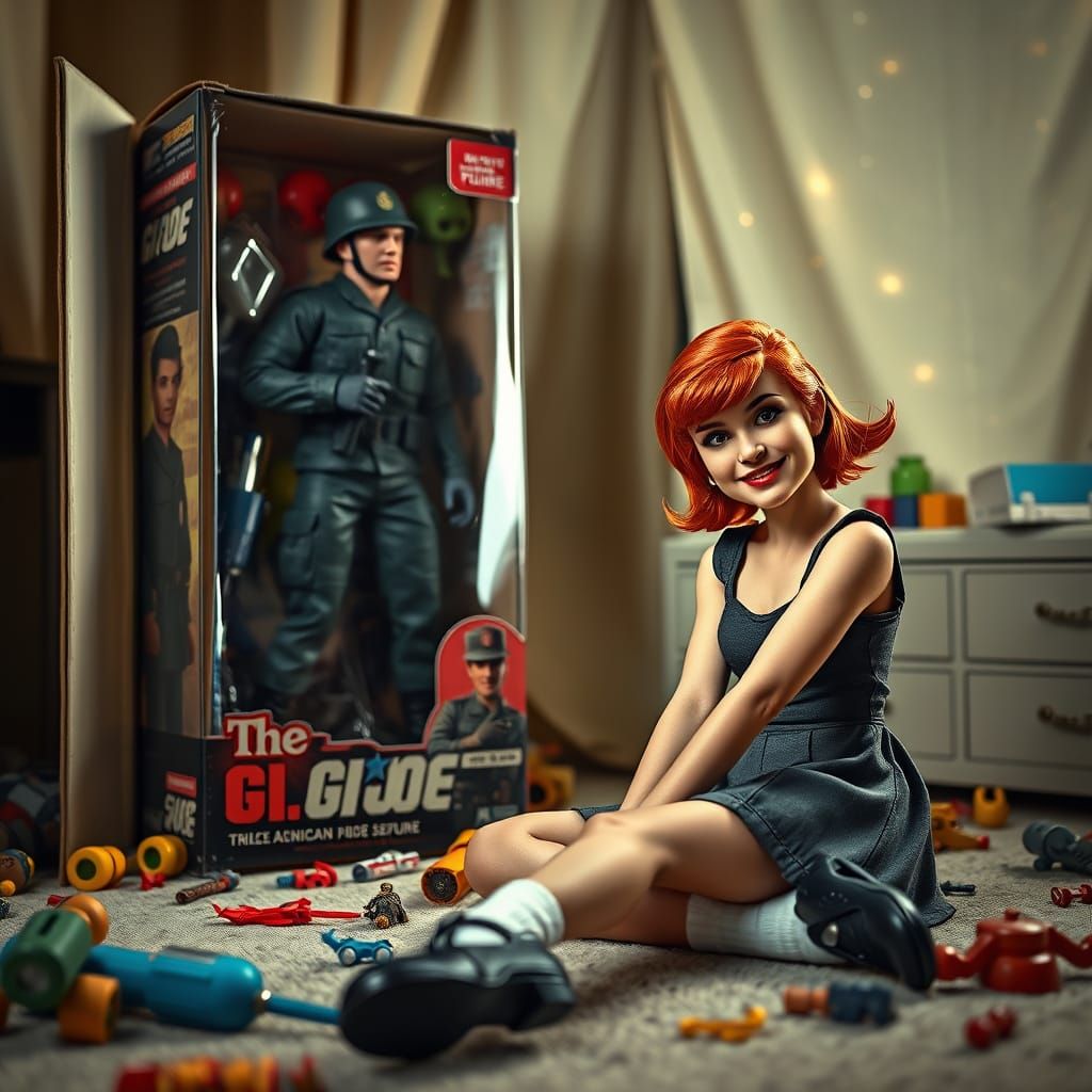 Hyperrealistic GI Joe Action Figure Scene with Pin-Up Girl