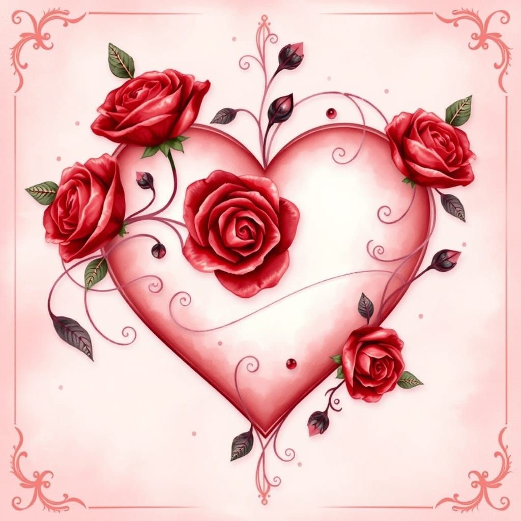 Elegant Heart Card with Roses in Classic Ornate Style
