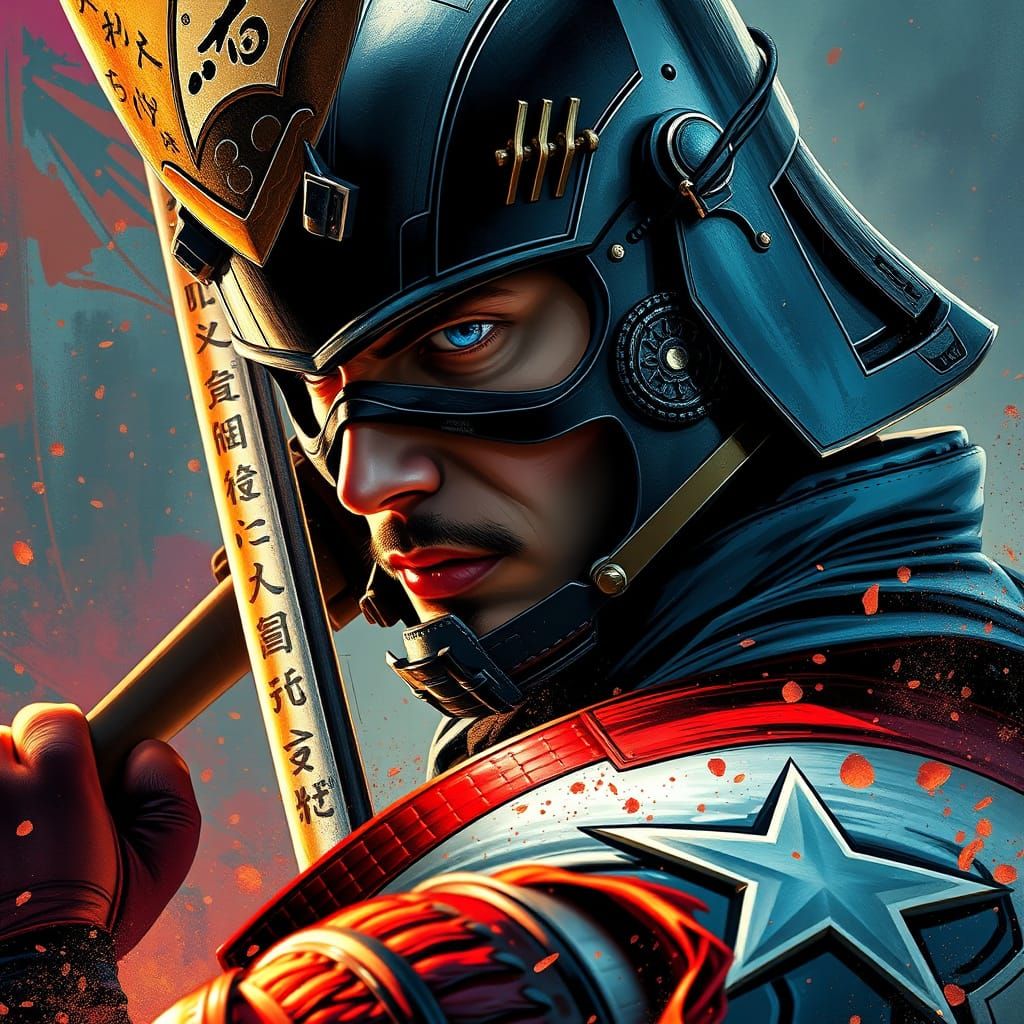 Captain America Samurai in Hyperrealistic Splendor