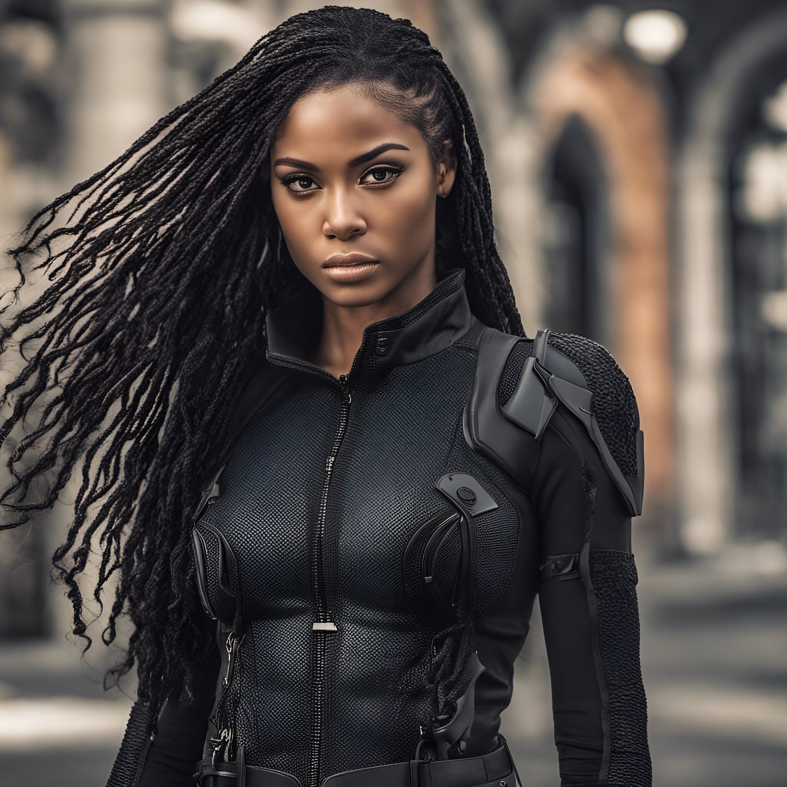 Dominican Heroine in Sleek Black Stealth Suit