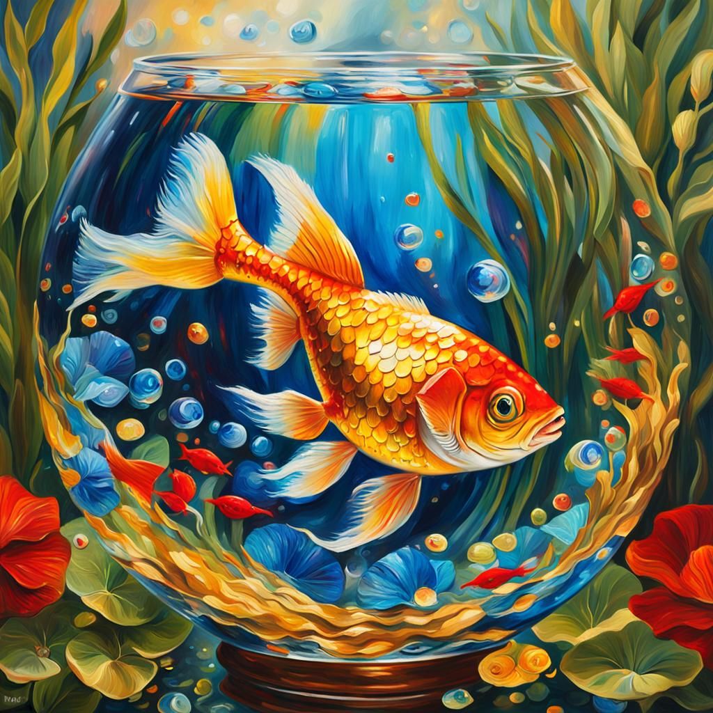 Vibrant Gold Fish in Oil Painting Style with Triadic Colors