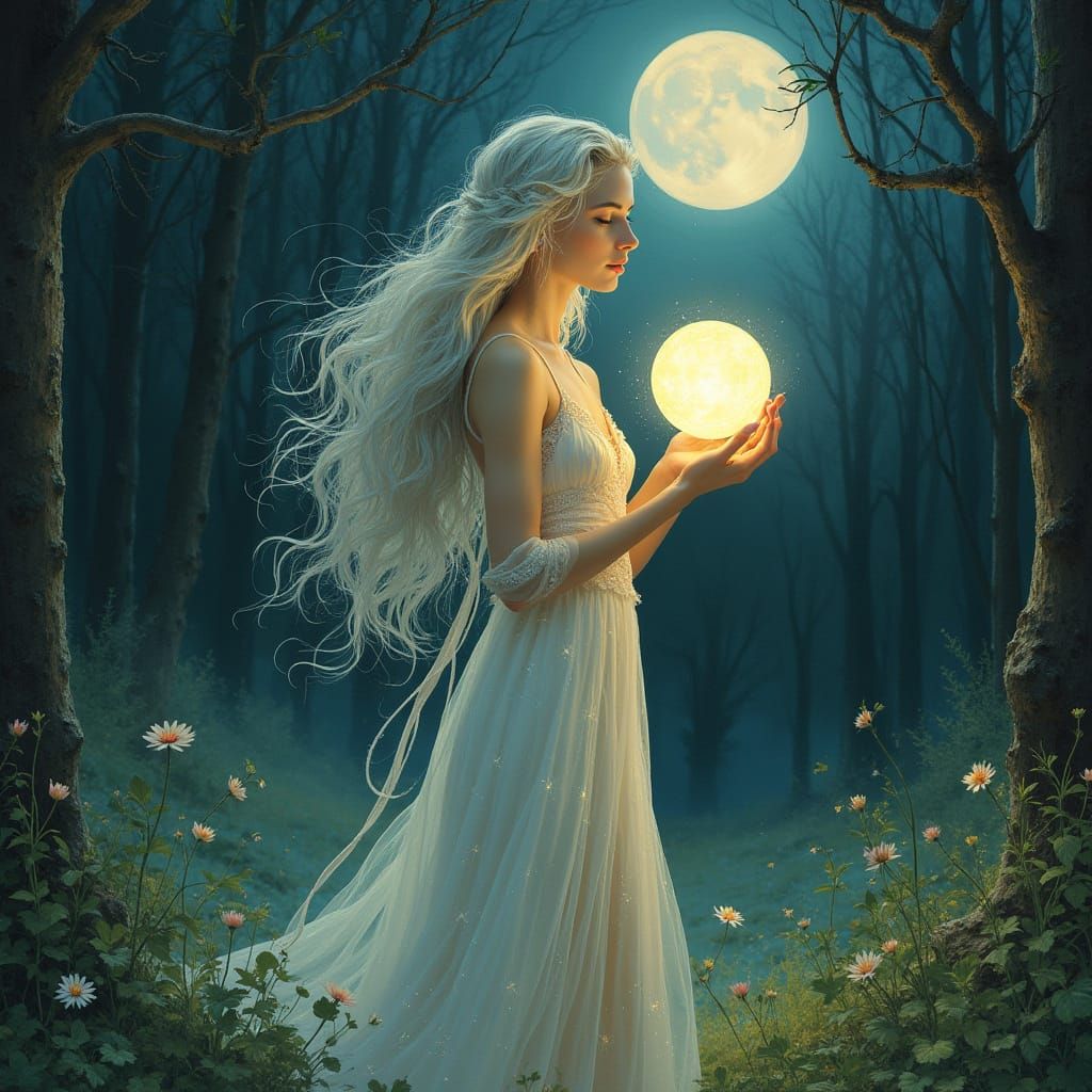 Ethereal Elven Goddess in Art Nouveau Style