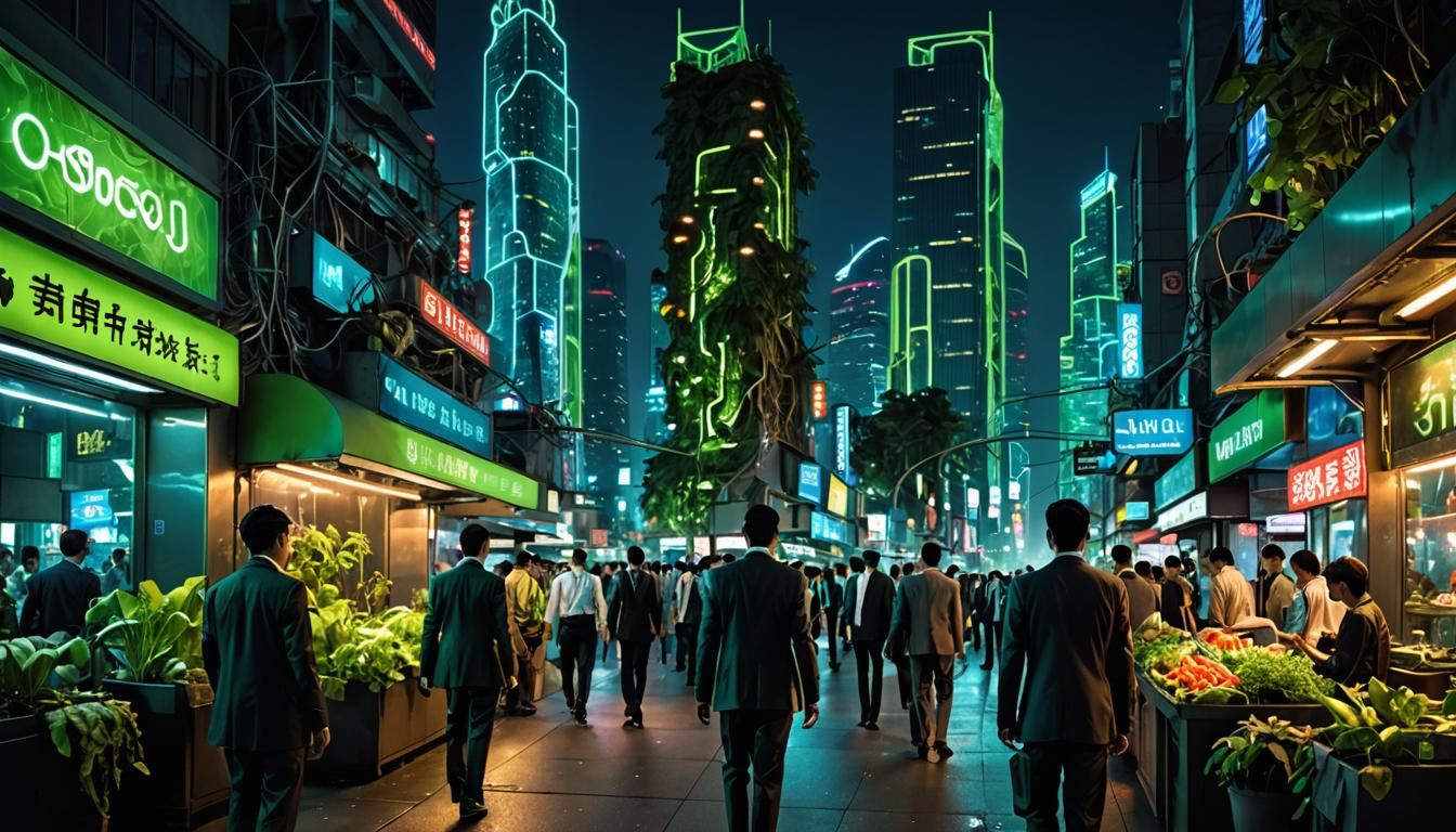 Ethereal Dystopian Cityscape in Vibrant Neon Hues